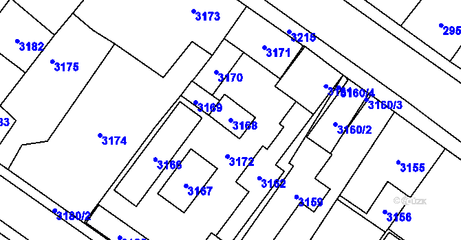 Parcela st. 3168 v KÚ Vsetín, Katastrální mapa