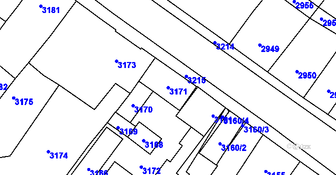 Parcela st. 3171 v KÚ Vsetín, Katastrální mapa