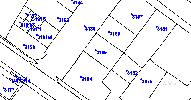 Parcela st. 3185 v KÚ Vsetín, Katastrální mapa
