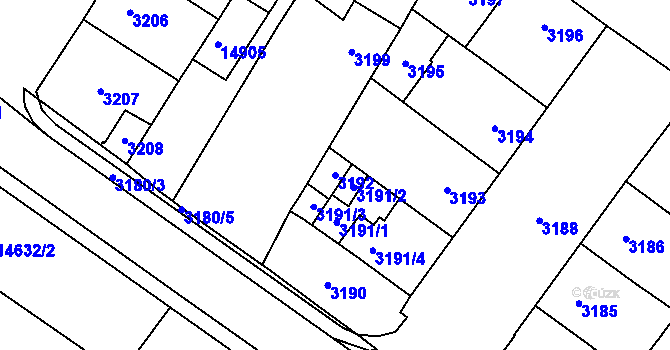 Parcela st. 3192 v KÚ Vsetín, Katastrální mapa