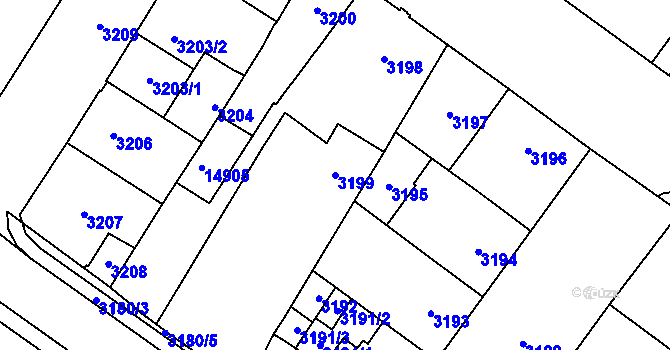 Parcela st. 3199 v KÚ Vsetín, Katastrální mapa