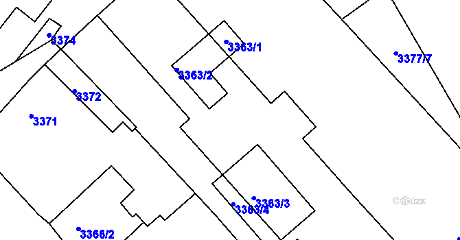Parcela st. 3363 v KÚ Vsetín, Katastrální mapa