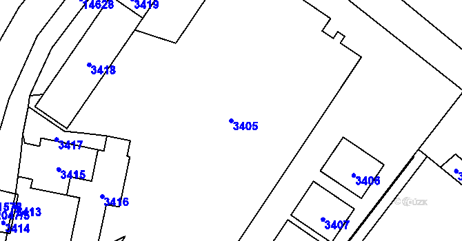 Parcela st. 3405 v KÚ Vsetín, Katastrální mapa