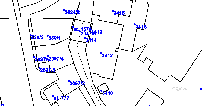 Parcela st. 3412 v KÚ Vsetín, Katastrální mapa
