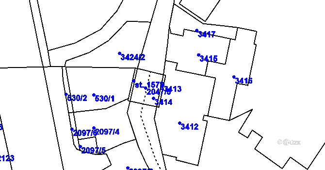 Parcela st. 3413 v KÚ Vsetín, Katastrální mapa