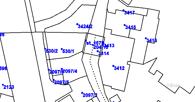 Parcela st. 3414 v KÚ Vsetín, Katastrální mapa
