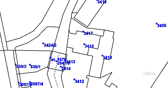 Parcela st. 3415 v KÚ Vsetín, Katastrální mapa