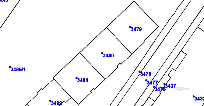 Parcela st. 3480 v KÚ Vsetín, Katastrální mapa