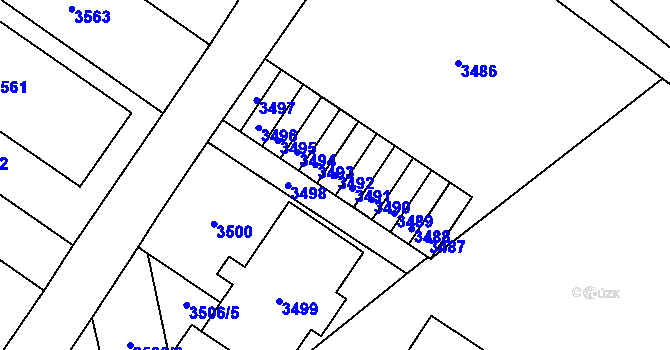 Parcela st. 3492 v KÚ Vsetín, Katastrální mapa