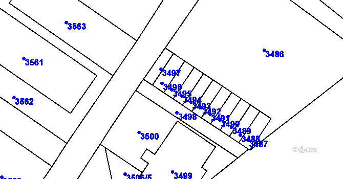 Parcela st. 3495 v KÚ Vsetín, Katastrální mapa