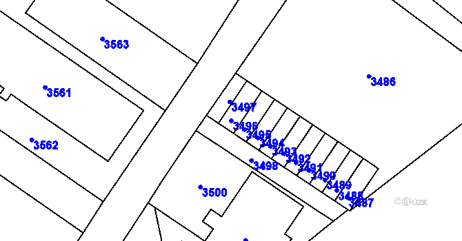 Parcela st. 3496 v KÚ Vsetín, Katastrální mapa