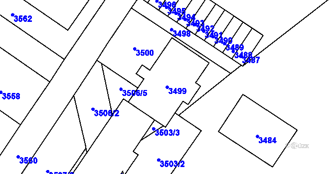 Parcela st. 3499 v KÚ Vsetín, Katastrální mapa