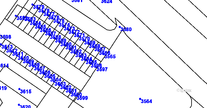 Parcela st. 3565 v KÚ Vsetín, Katastrální mapa