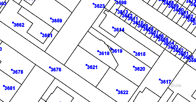 Parcela st. 3618 v KÚ Vsetín, Katastrální mapa
