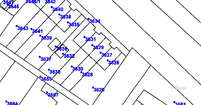 Parcela st. 3627 v KÚ Vsetín, Katastrální mapa