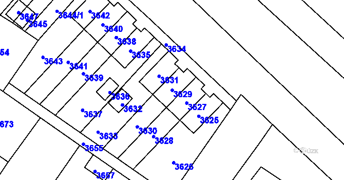 Parcela st. 3629 v KÚ Vsetín, Katastrální mapa