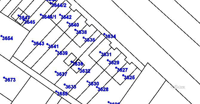 Parcela st. 3631 v KÚ Vsetín, Katastrální mapa