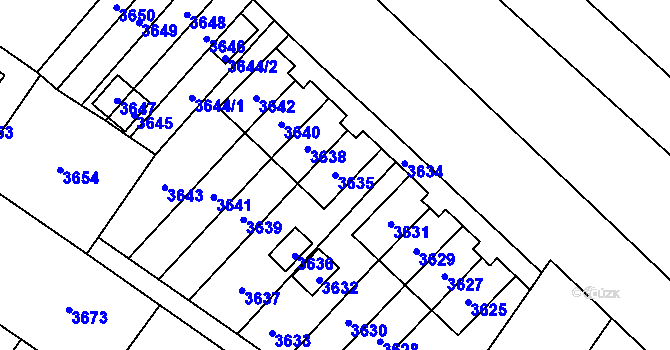 Parcela st. 3635 v KÚ Vsetín, Katastrální mapa