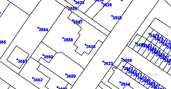 Parcela st. 3656 v KÚ Vsetín, Katastrální mapa