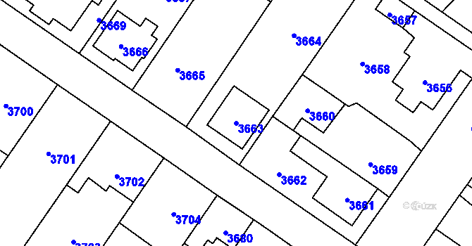 Parcela st. 3663 v KÚ Vsetín, Katastrální mapa