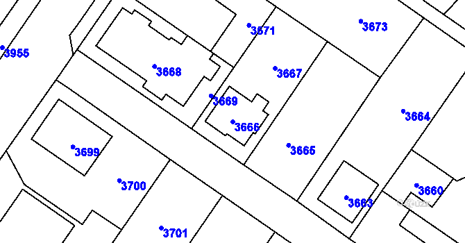 Parcela st. 3666 v KÚ Vsetín, Katastrální mapa