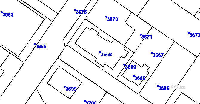 Parcela st. 3668 v KÚ Vsetín, Katastrální mapa