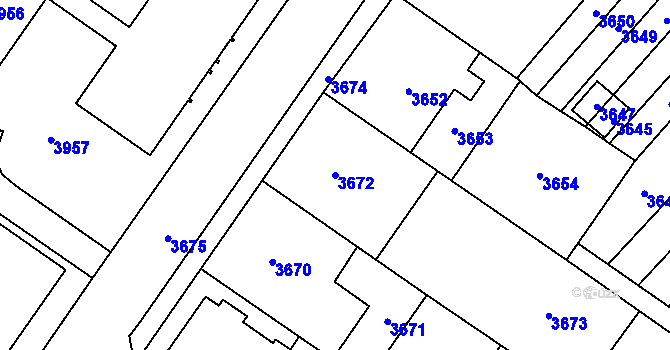 Parcela st. 3672 v KÚ Vsetín, Katastrální mapa
