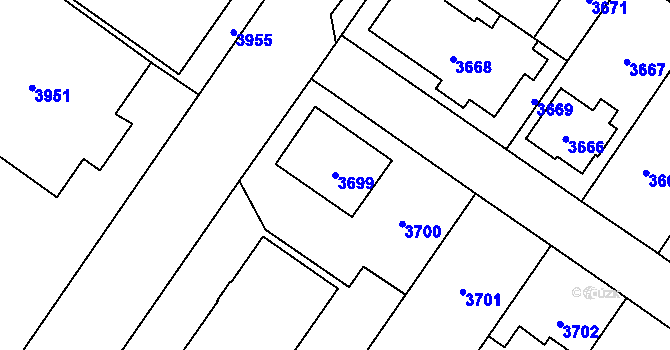 Parcela st. 3699 v KÚ Vsetín, Katastrální mapa