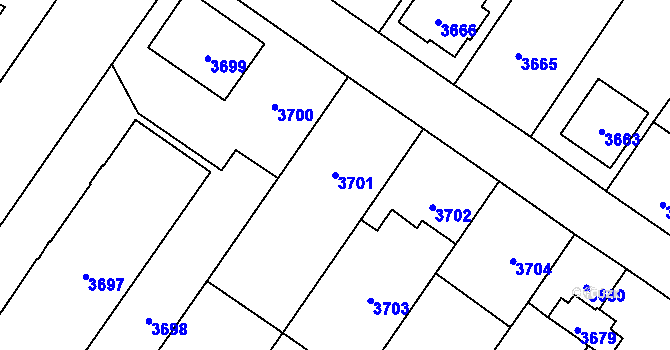 Parcela st. 3701 v KÚ Vsetín, Katastrální mapa