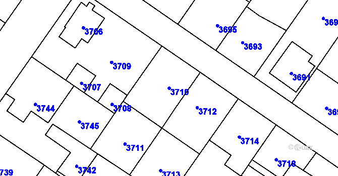 Parcela st. 3710 v KÚ Vsetín, Katastrální mapa