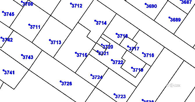 Parcela st. 3721 v KÚ Vsetín, Katastrální mapa