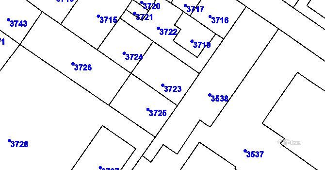 Parcela st. 3723 v KÚ Vsetín, Katastrální mapa