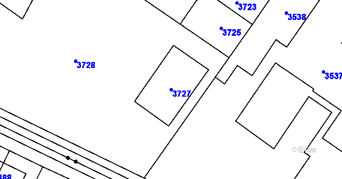 Parcela st. 3727 v KÚ Vsetín, Katastrální mapa