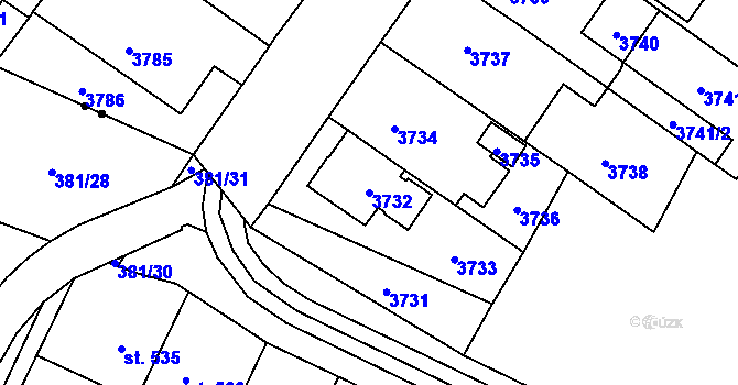 Parcela st. 3732 v KÚ Vsetín, Katastrální mapa