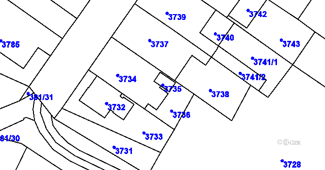 Parcela st. 3735 v KÚ Vsetín, Katastrální mapa