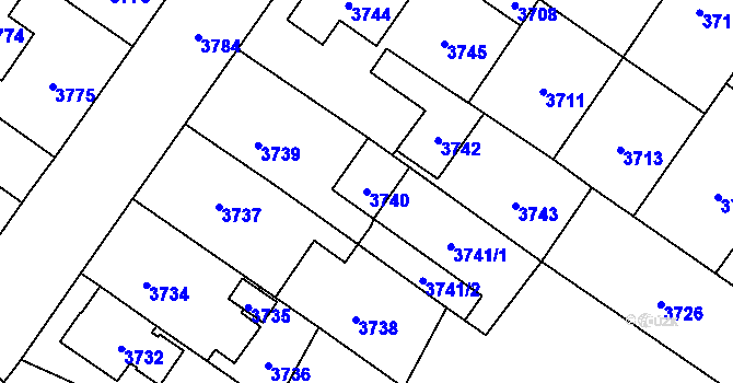 Parcela st. 3740 v KÚ Vsetín, Katastrální mapa