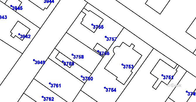 Parcela st. 3756 v KÚ Vsetín, Katastrální mapa