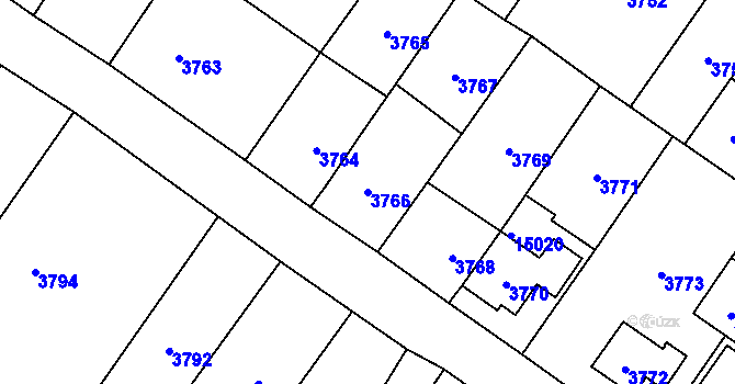 Parcela st. 3766 v KÚ Vsetín, Katastrální mapa