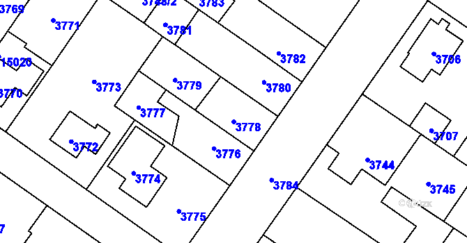 Parcela st. 3778 v KÚ Vsetín, Katastrální mapa