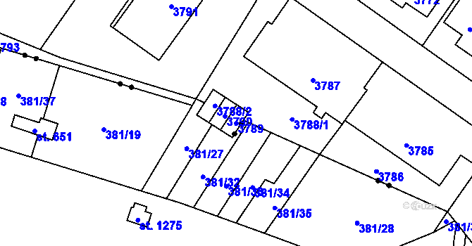 Parcela st. 3789 v KÚ Vsetín, Katastrální mapa