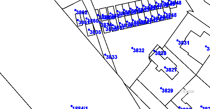 Parcela st. 3833 v KÚ Vsetín, Katastrální mapa