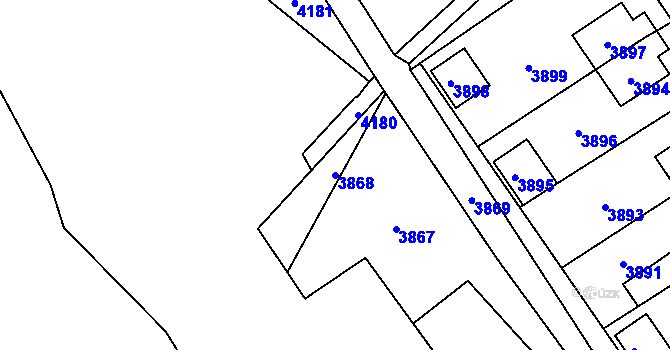 Parcela st. 3868 v KÚ Vsetín, Katastrální mapa