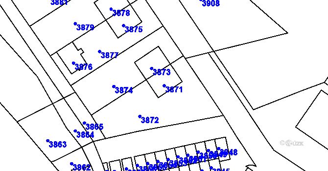Parcela st. 3871 v KÚ Vsetín, Katastrální mapa