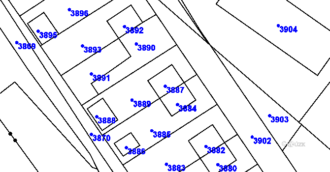 Parcela st. 3887 v KÚ Vsetín, Katastrální mapa