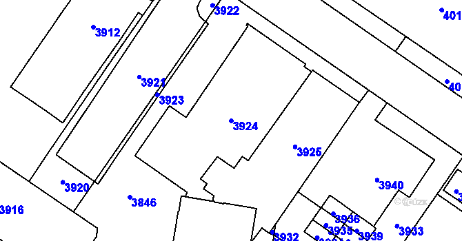 Parcela st. 3924 v KÚ Vsetín, Katastrální mapa