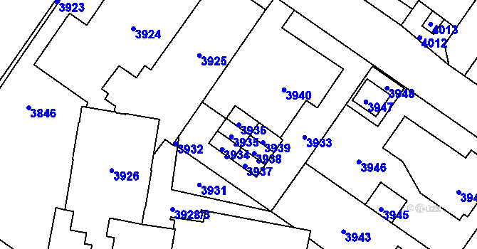 Parcela st. 3936 v KÚ Vsetín, Katastrální mapa
