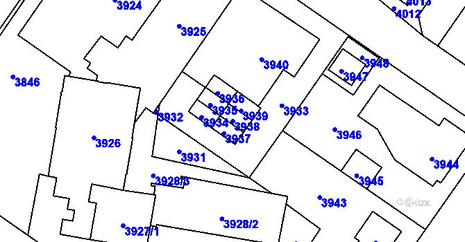 Parcela st. 3938 v KÚ Vsetín, Katastrální mapa