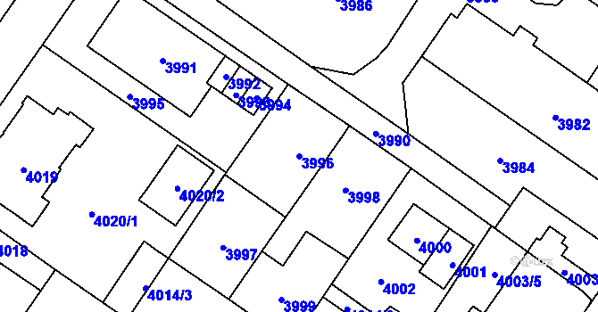 Parcela st. 3996 v KÚ Vsetín, Katastrální mapa