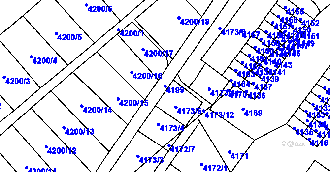 Parcela st. 4199 v KÚ Vsetín, Katastrální mapa