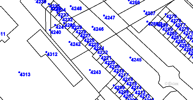 Parcela st. 4222 v KÚ Vsetín, Katastrální mapa